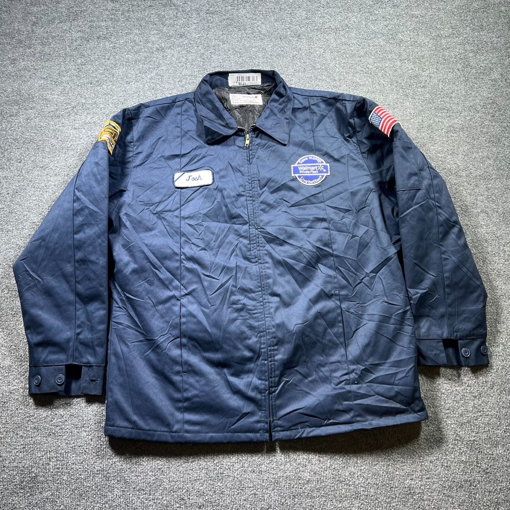 VTG Aramark Walmart Private Fleet Uniform Jacket Mens 1XLL Blue Patches Trucker